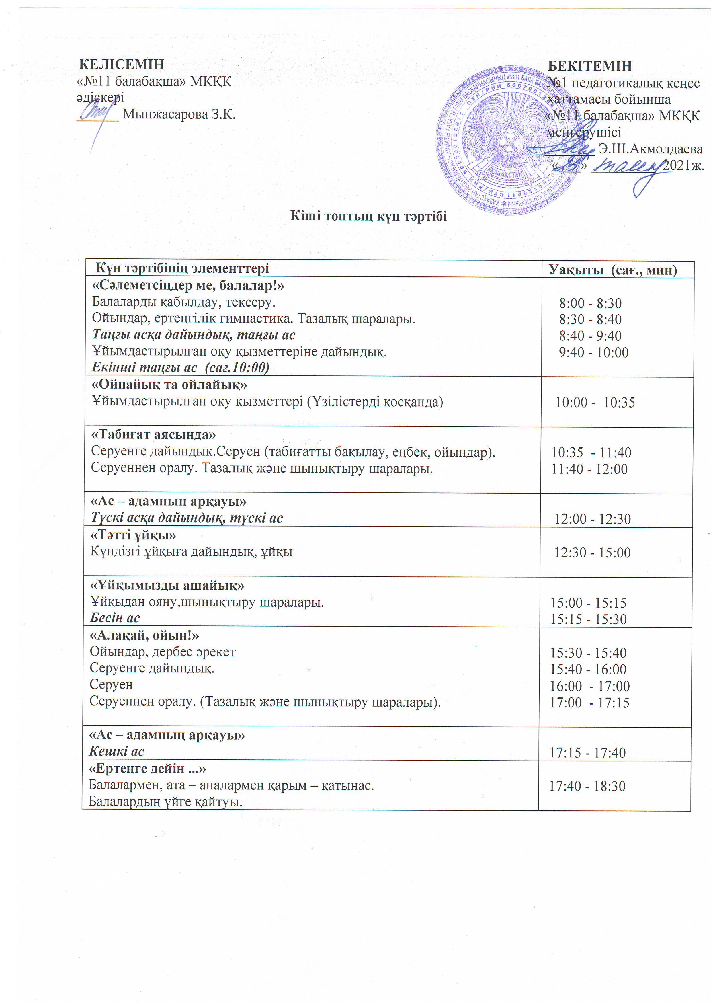 Күн тәртібі 2021-2022 оқу жылы