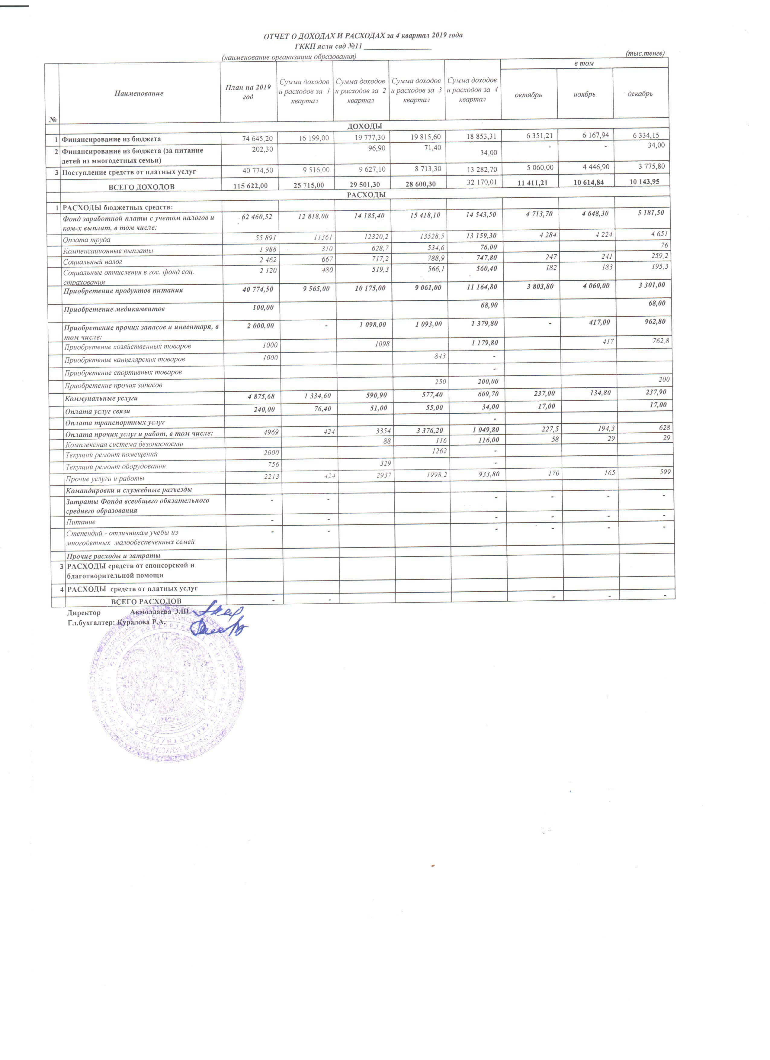Отчет о доходах и расходах